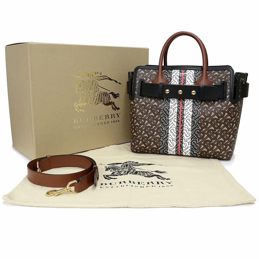 Burberry Stripe Belt Shoulder Handbag Crossbody Bridle Brown - Picture 2 of 10